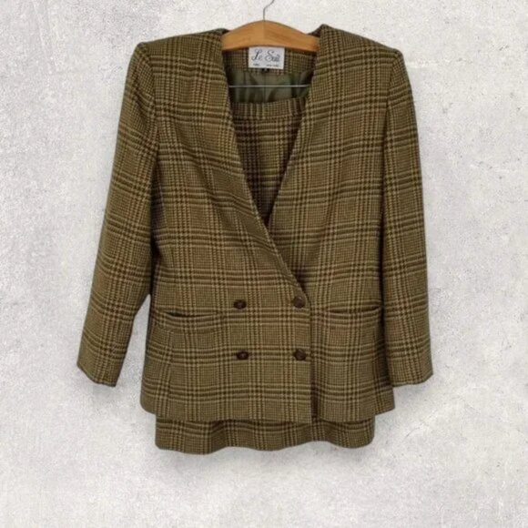 Vintage Le Suit Houndstooth Blazer Skirt Set Size 10 - Picture 1 of 15